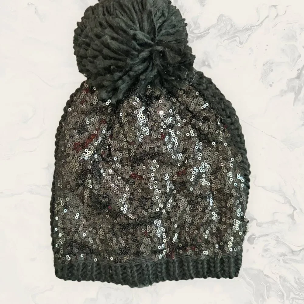 NWT Nordstrom BP. sequin Black Beanie - One Size